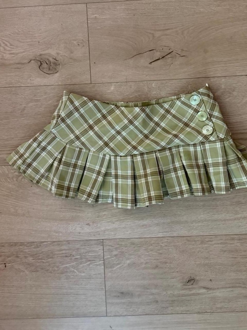 Plaid Ruffle Extra Mini Skirt in Sage Green